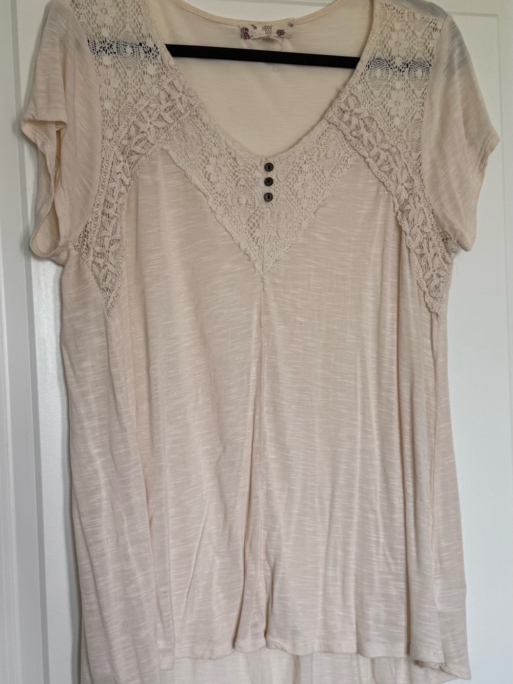 Hippie Rose Cream Lace Yoke Short Sleeve Top